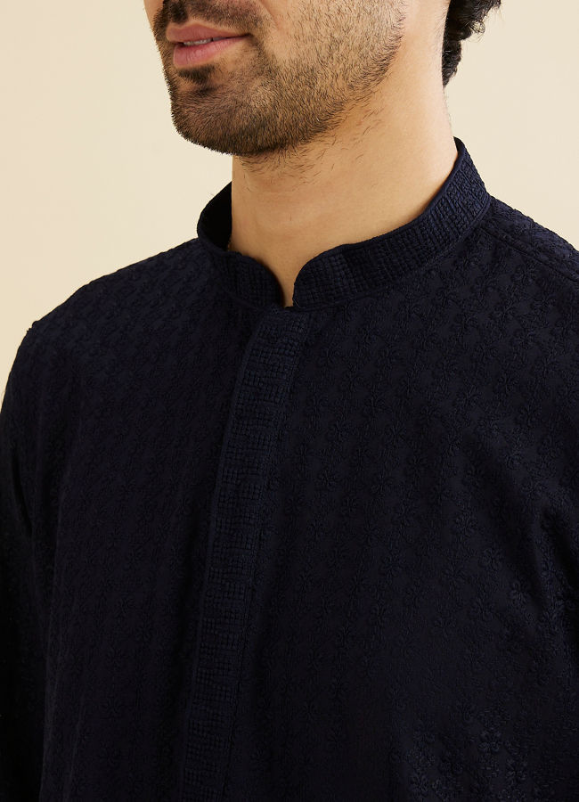 Manyavar Men Indigo Blue Chikankari Embroidered Kurta Set