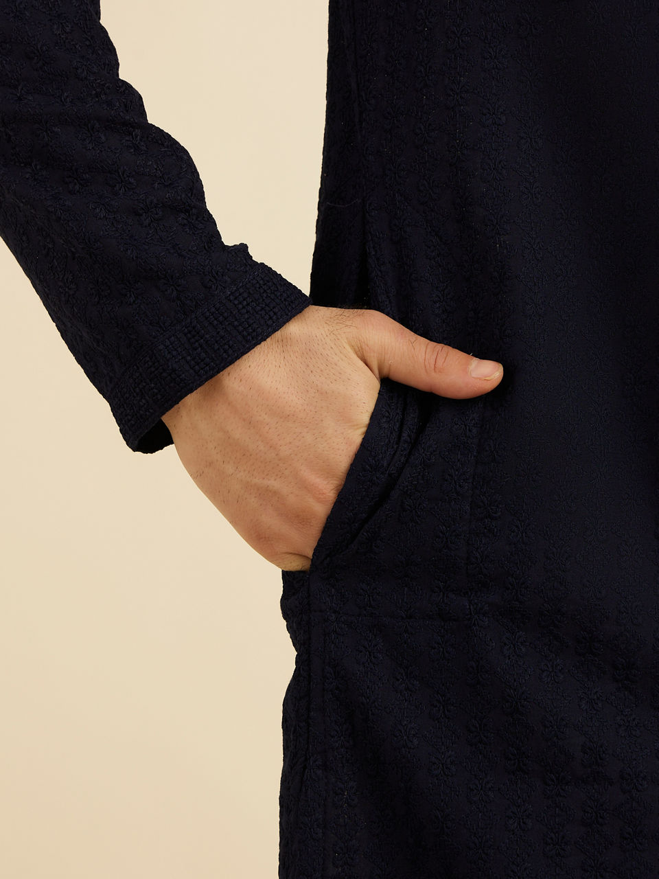 Manyavar Men Indigo Blue Chikankari Embroidered Kurta Set