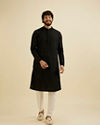 Manyavar Men Charcoal Black Chikankari Embroidered Kurta Set