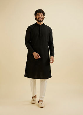 Manyavar Men Charcoal Black Chikankari Embroidered Kurta Set image number 2