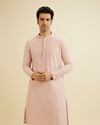 Manyavar Men Baby Pink Chikankari Embroidered Kurta Set image number 0