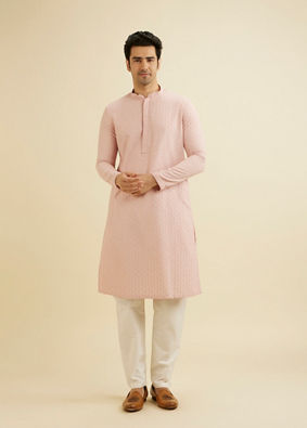 Manyavar Men Baby Pink Chikankari Embroidered Kurta Set image number 2