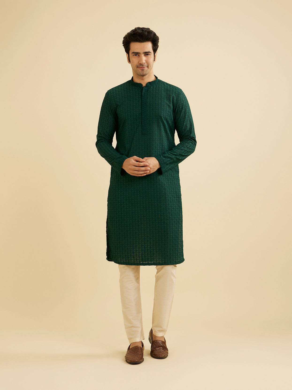 Manyavar Men Emerald Majesty Kurta Pajama image number 2