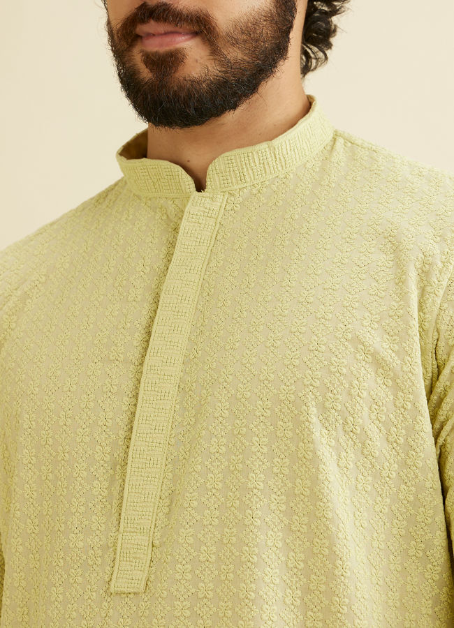 Manyavar Men Soft Green Chikankari Embroidered Kurta Set image number 1