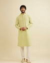 Manyavar Men Soft Green Chikankari Embroidered Kurta Set