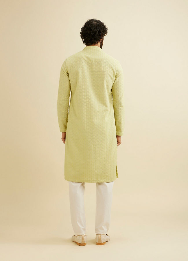 Manyavar Men Soft Green Chikankari Embroidered Kurta Set