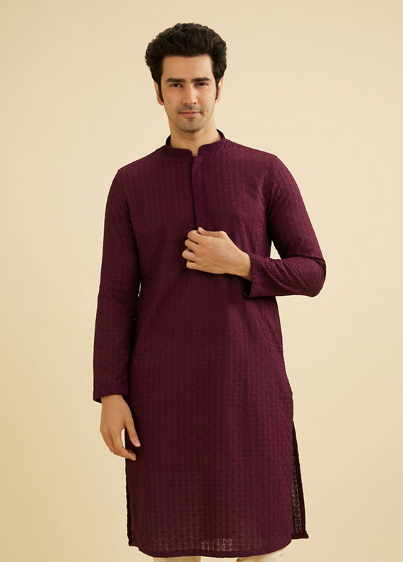 Manyavar Men Enchanting Wine Kurta Pajama
