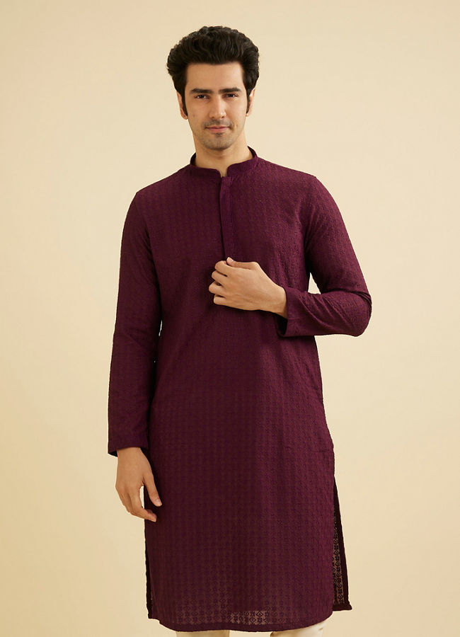 Manyavar Men Enchanting Wine Kurta Pajama image number 0