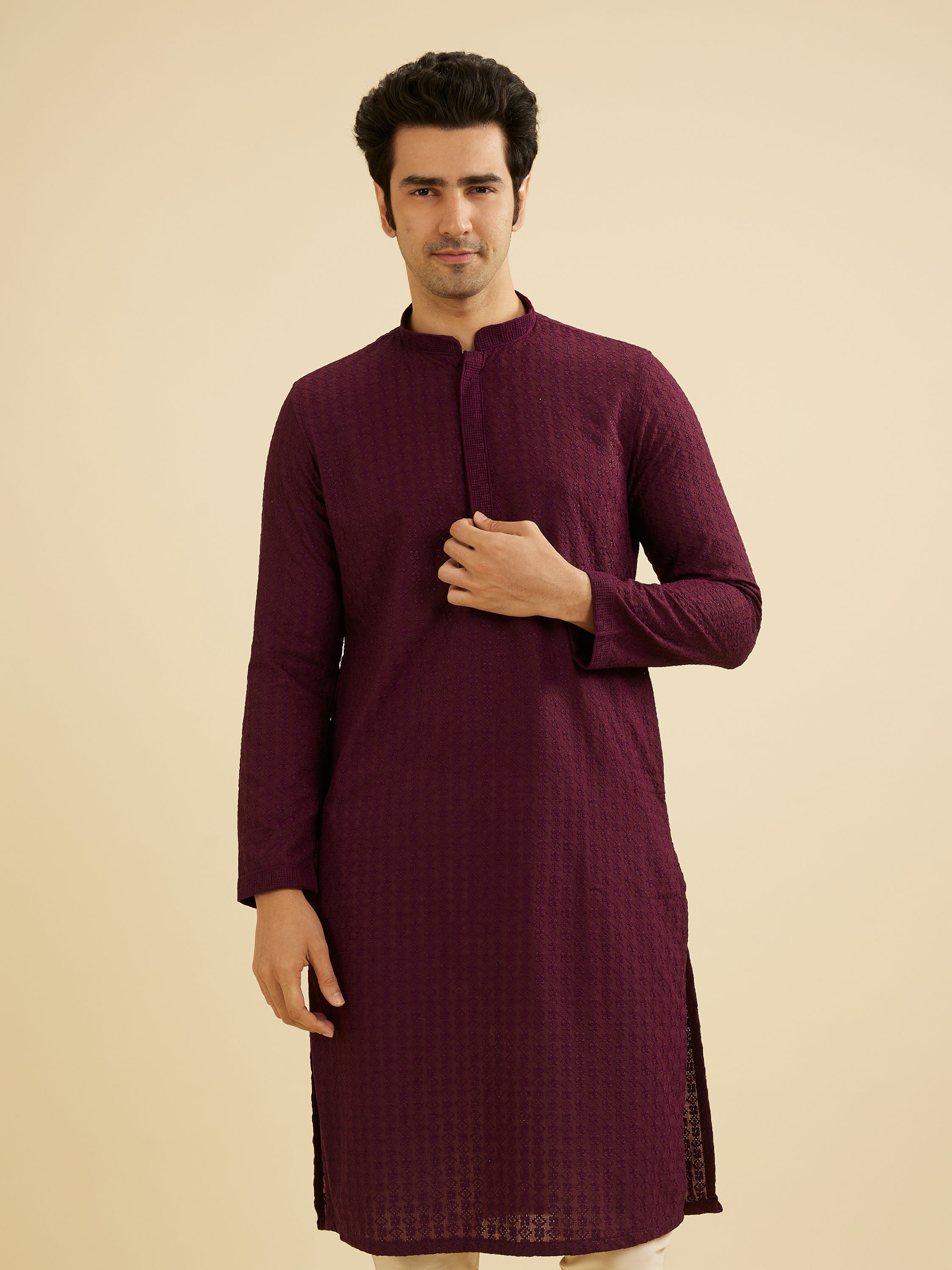 Manyavar Men Enchanting Wine Kurta Pajama