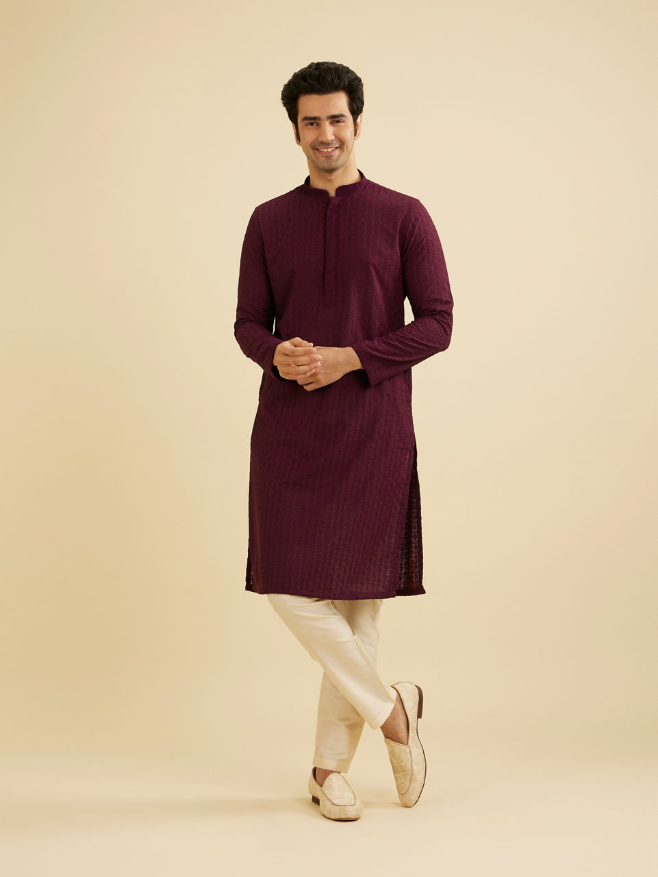 Manyavar Men Enchanting Wine Kurta Pajama