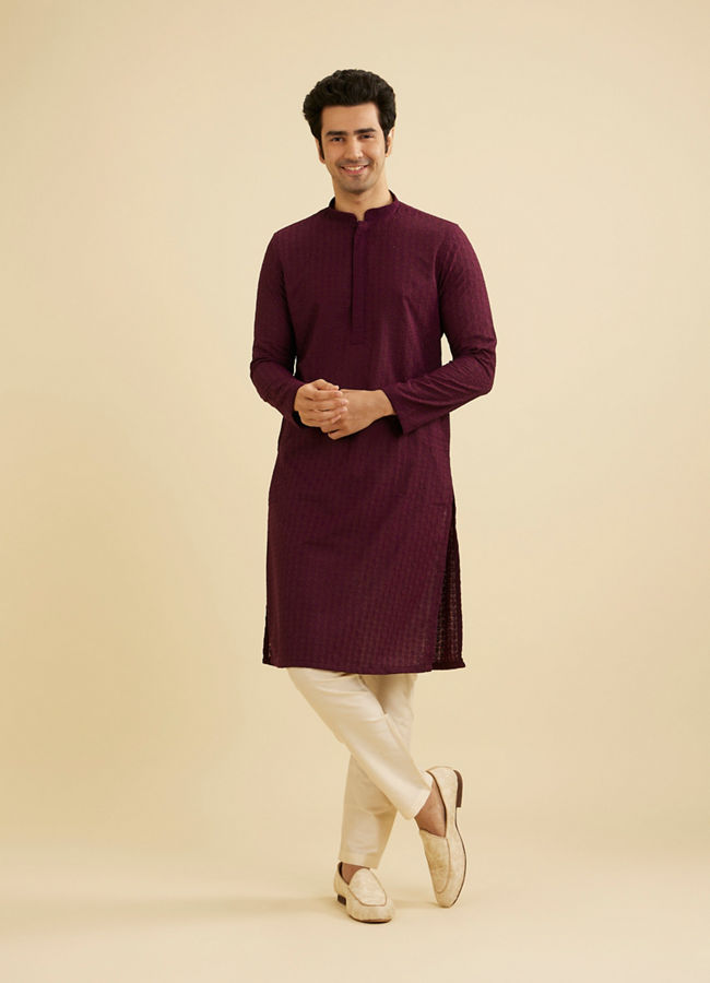 Manyavar Men Enchanting Wine Kurta Pajama image number 2