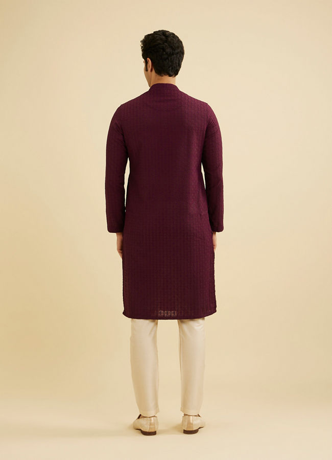 Manyavar Men Enchanting Wine Kurta Pajama image number 5