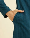 Manyavar Men Teal Blue Chikankari Embroidered Kurta Set