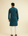 Manyavar Men Teal Blue Chikankari Embroidered Kurta Set