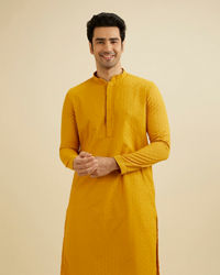 Manyavar Men Mustard Yellow Chikankari Embroidered Kurta Set