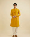 Manyavar Men Mustard Yellow Chikankari Embroidered Kurta Set