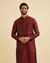 Maroon Red Jaal Medallion Patterned Kurta Set with Rhinestones