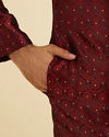 Manyavar Men Maroon Red Jaal Medallion Patterned Kurta Set with Rhinestones