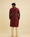 Manyavar Men Maroon Red Jaal Medallion Patterned Kurta Set with Rhinestones