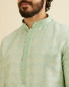 Manyavar Men Soft Green Jaal Patterned Kurta Set with Floral Buta Motifs image number 1