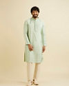 Manyavar Men Soft Green Jaal Patterned Kurta Set with Floral Buta Motifs image number 2