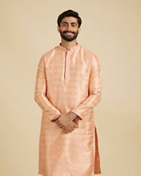 Manyavar Men Peach Fuzz Jaal Patterned Kurta Set with Floral Buta Motifs