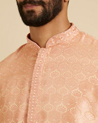 Manyavar Men Peach Fuzz Jaal Patterned Kurta Set with Floral Buta Motifs