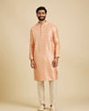 Manyavar Men Peach Fuzz Jaal Patterned Kurta Set with Floral Buta Motifs
