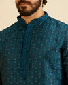 Manyavar Men Teal Blue Jaal Patterned Kurta Set with Floral Buta Motifs image number 1