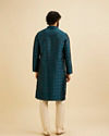 Manyavar Men Teal Blue Jaal Patterned Kurta Set with Floral Buta Motifs