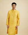 Manyavar Men Mustard Yellow Jaal Patterned Kurta Set with Floral Buta Motifs image number 0