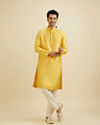 Manyavar Men Mustard Yellow Jaal Patterned Kurta Set with Floral Buta Motifs
