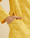 Manyavar Men Mustard Yellow Jaal Patterned Kurta Set with Floral Buta Motifs