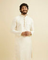 Manyavar Men Cream White Ikat Inspired Patterned Kurta Set image number 0