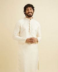 Manyavar Men Cream White Ikat Inspired Patterned Kurta Set