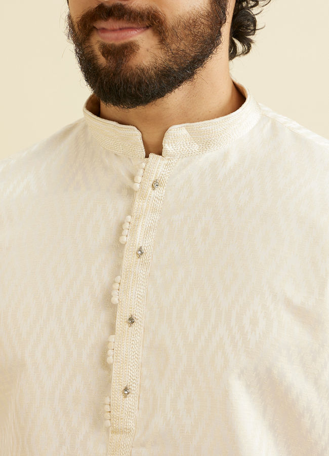 Manyavar Men Cream White Ikat Inspired Patterned Kurta Set image number 1