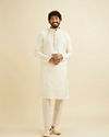 Manyavar Men Cream White Ikat Inspired Patterned Kurta Set image number 2