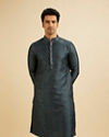 Manyavar Men Space Grey Ikat Inspired Patterned Kurta Set image number 0