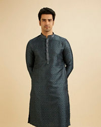 Manyavar Men Space Grey Ikat Inspired Patterned Kurta Set