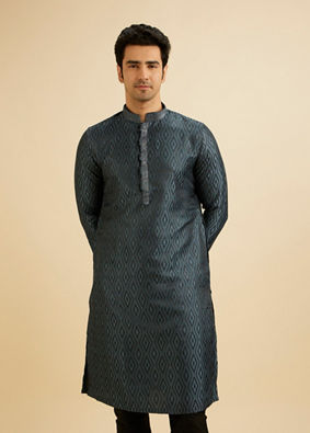 Manyavar Men Space Grey Ikat Inspired Patterned Kurta Set image number 0