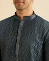 Manyavar Men Space Grey Ikat Inspired Patterned Kurta Set image number 2