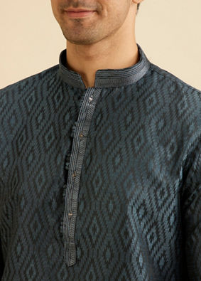 Manyavar Men Space Grey Ikat Inspired Patterned Kurta Set image number 2