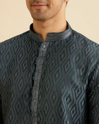 Manyavar Men Space Grey Ikat Inspired Patterned Kurta Set