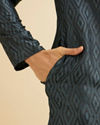 Manyavar Men Space Grey Ikat Inspired Patterned Kurta Set