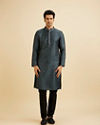 Manyavar Men Space Grey Ikat Inspired Patterned Kurta Set