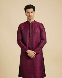 Manyavar Men Rani Pink Ikat Inspired Patterned Kurta Set