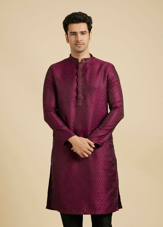 Manyavar Men Rani Pink Ikat Inspired Patterned Kurta Set