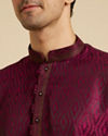 Manyavar Men Rani Pink Ikat Inspired Patterned Kurta Set image number 1