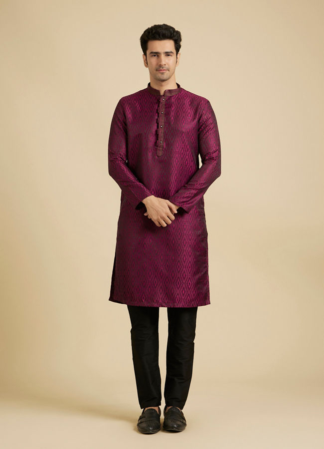 Manyavar Men Rani Pink Ikat Inspired Patterned Kurta Set image number 2