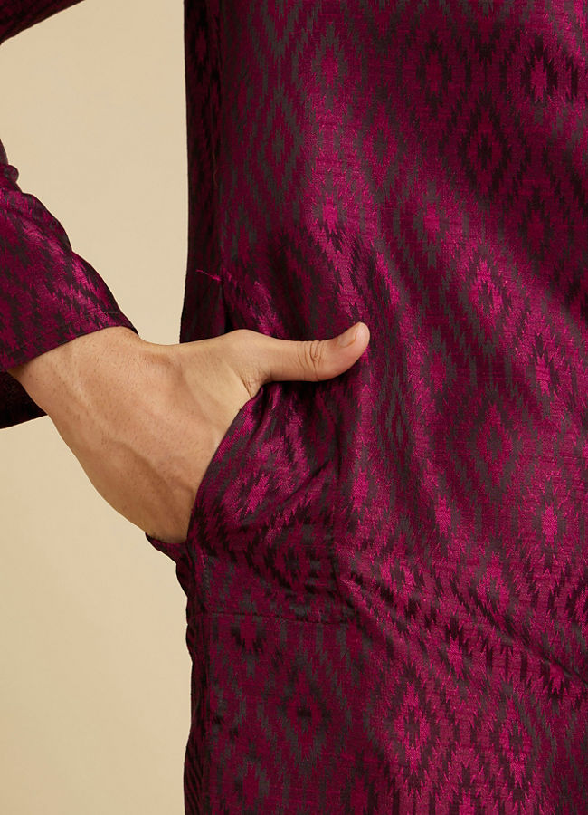 Manyavar Men Rani Pink Ikat Inspired Patterned Kurta Set